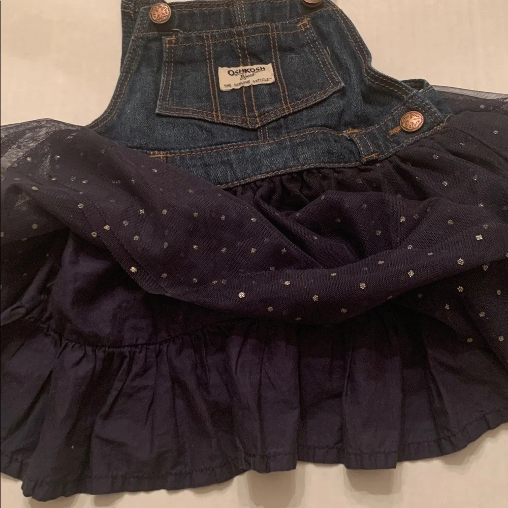 OshKosh B'gosh Denim Dress w/suspenders & netted lined skirt 24 months Girls